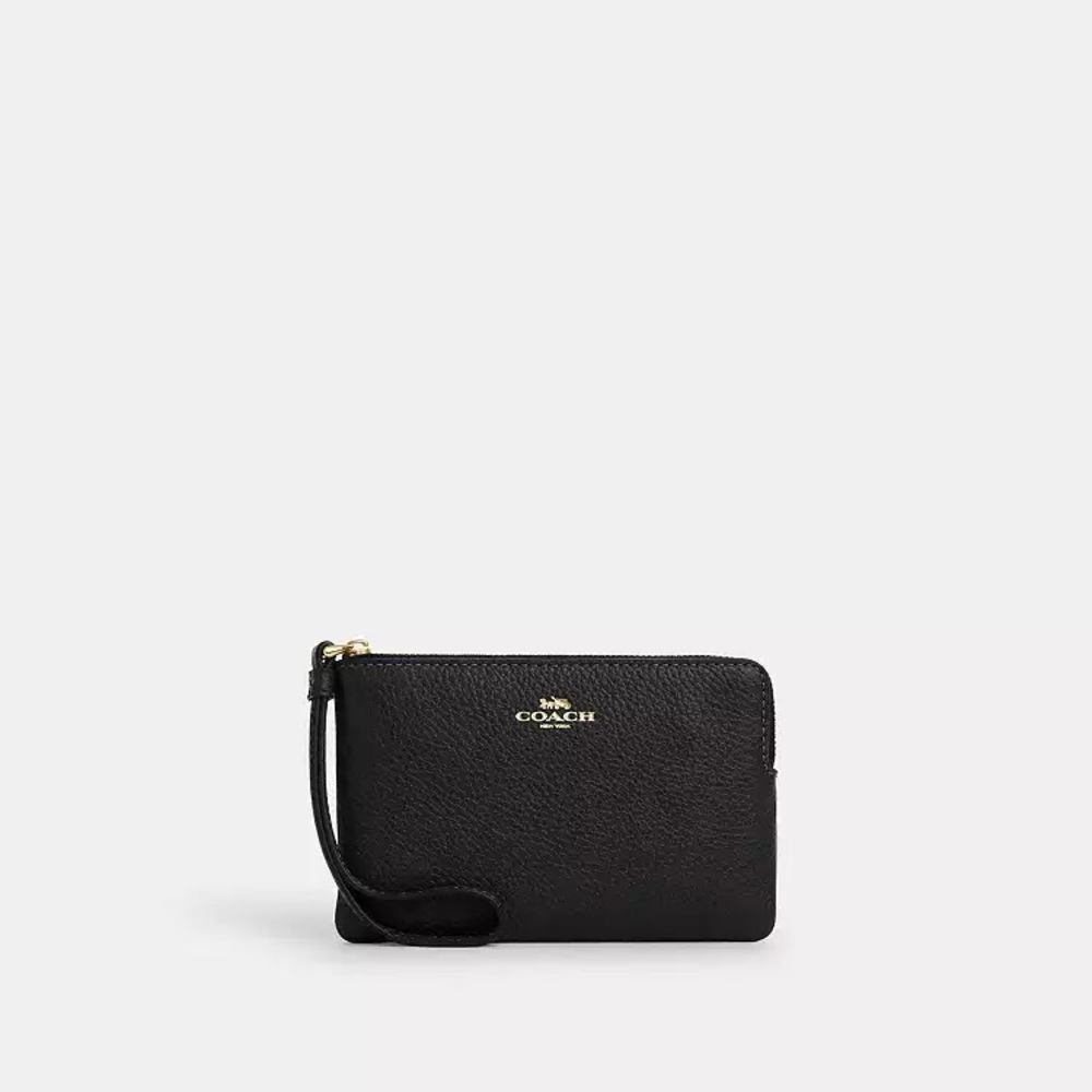 Coach Black Leather Zip Pouch with Wristlet